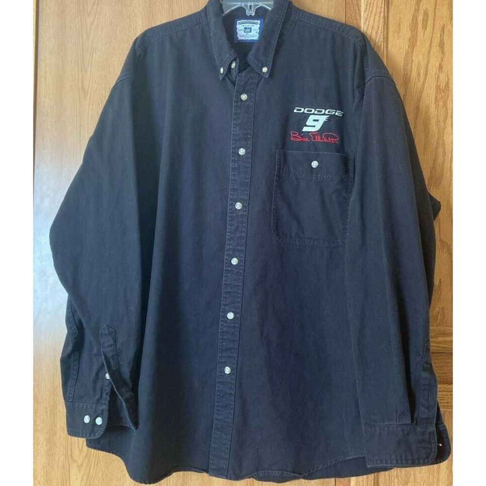Bill Elliott 9 Dodge Lee Mens Button Down Shirt Black Pockets Long Sleeve XL